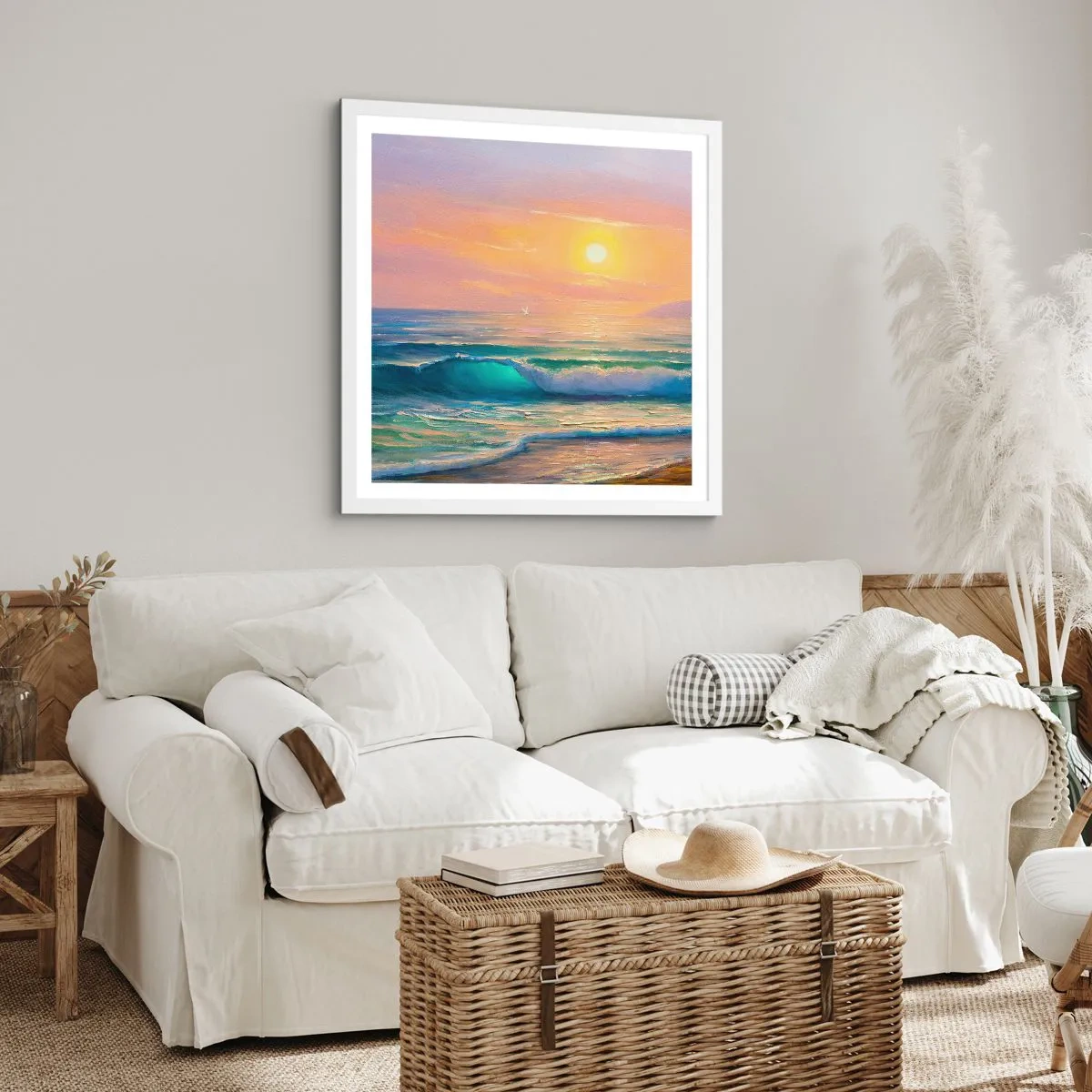 Plakat i hvid ramme - Bølgernes turkisfarvede sang - 30x30 cm