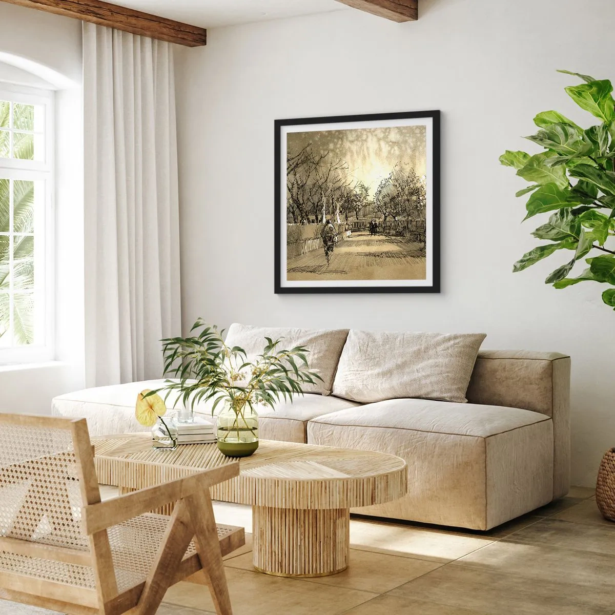 Plakat i sort ramme - Et øjeblik med fjer - 50x50 cm