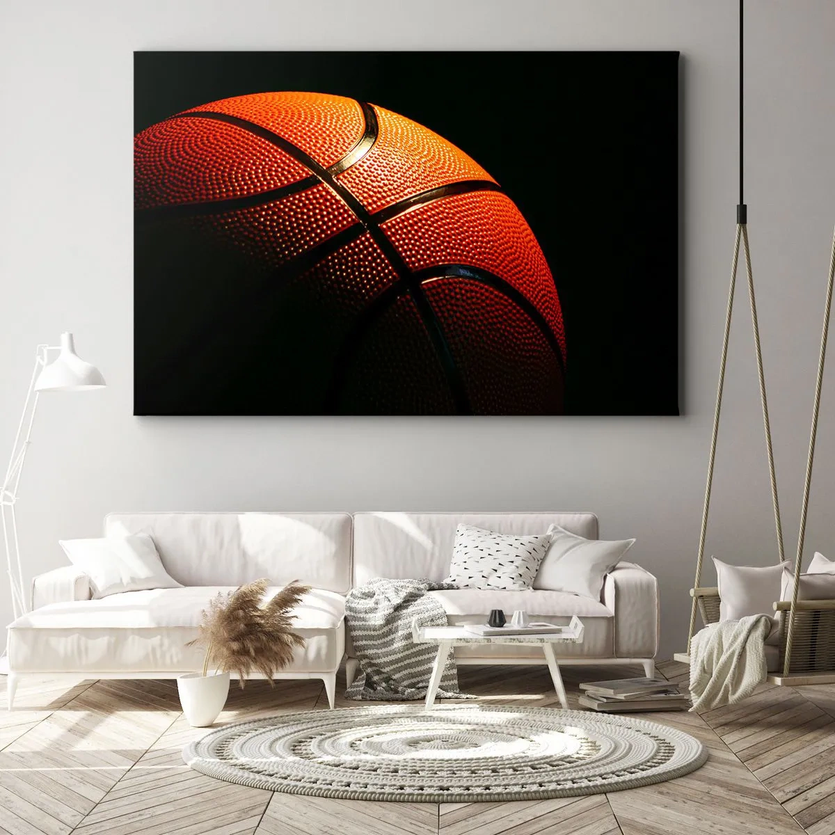 Lærredstryk - Billede på lærred - Nærbillede af en basketball mod en sort baggrund - 70x50cm - Smuk som en planet - Moderne vægdekoration til stue og soveværelse ARTTOR