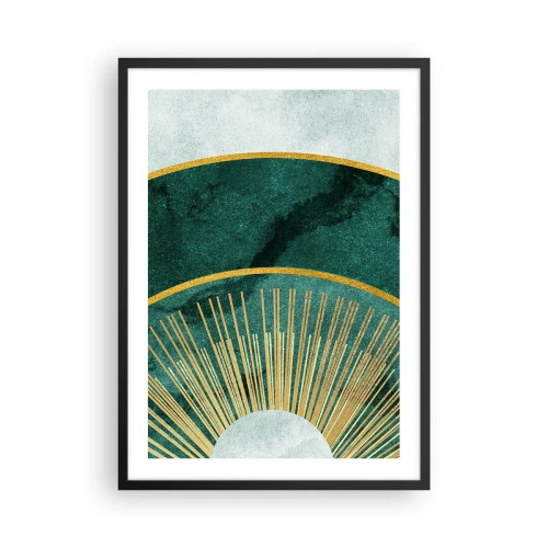 Plakat i sort ramme - En elegant geometrisk komposition i nuancer af grønt og guld - 50x70cm - Et anderledes solsystem - Moderne vægdekoration til stue og soveværelse ARTTOR