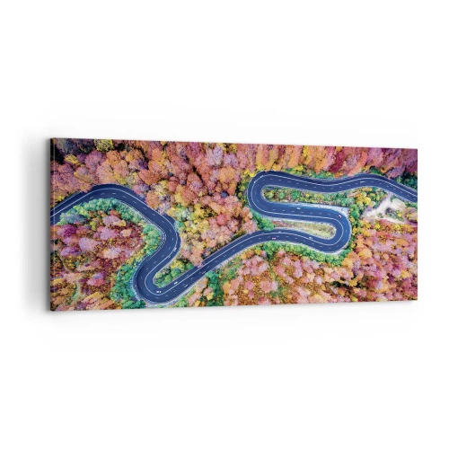 Lærredstryk - Billede på lærred - En snoet vej gennem skoven - 100x40 cm