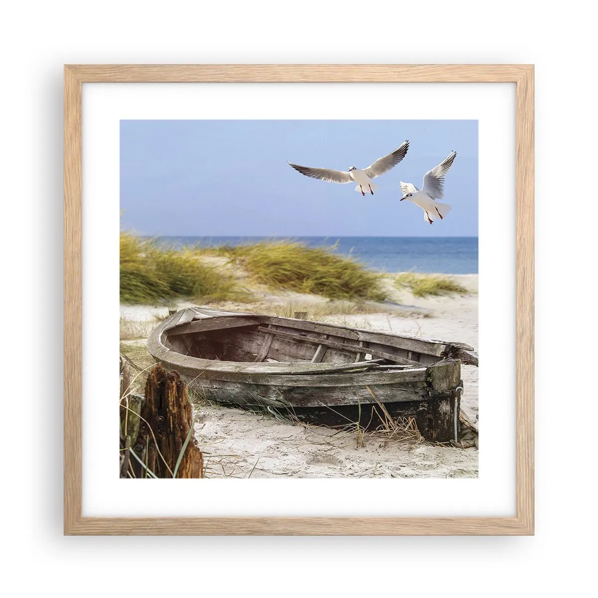 Plakat i ramme af lyst egetræ - Badet i vinden - 40x40 cm