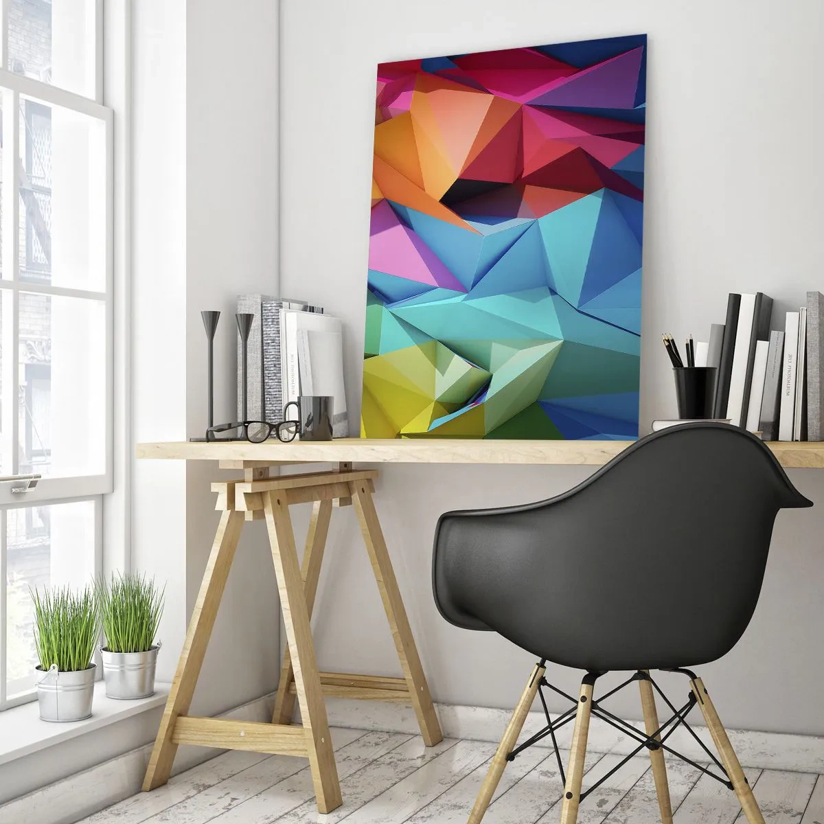 Billede på glas - Regnbue origami - 50x70 cm