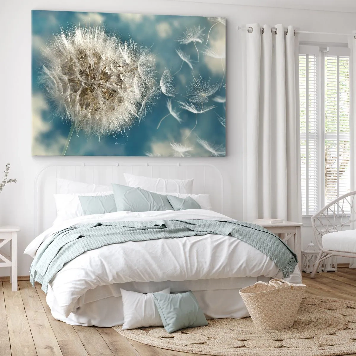 Lærredstryk - Billede på lærred - En udblæst mælkebøtte mod en blå himmel - 70x50cm - En engels åndedræt - Moderne vægdekoration til stue og soveværelse ARTTOR