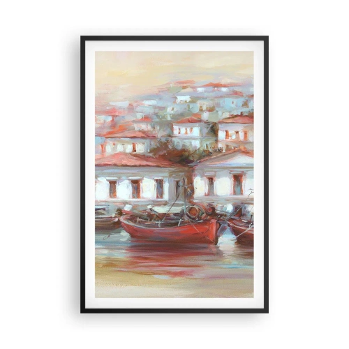 Plakat i sort ramme - Lykkelig by - 61x91 cm