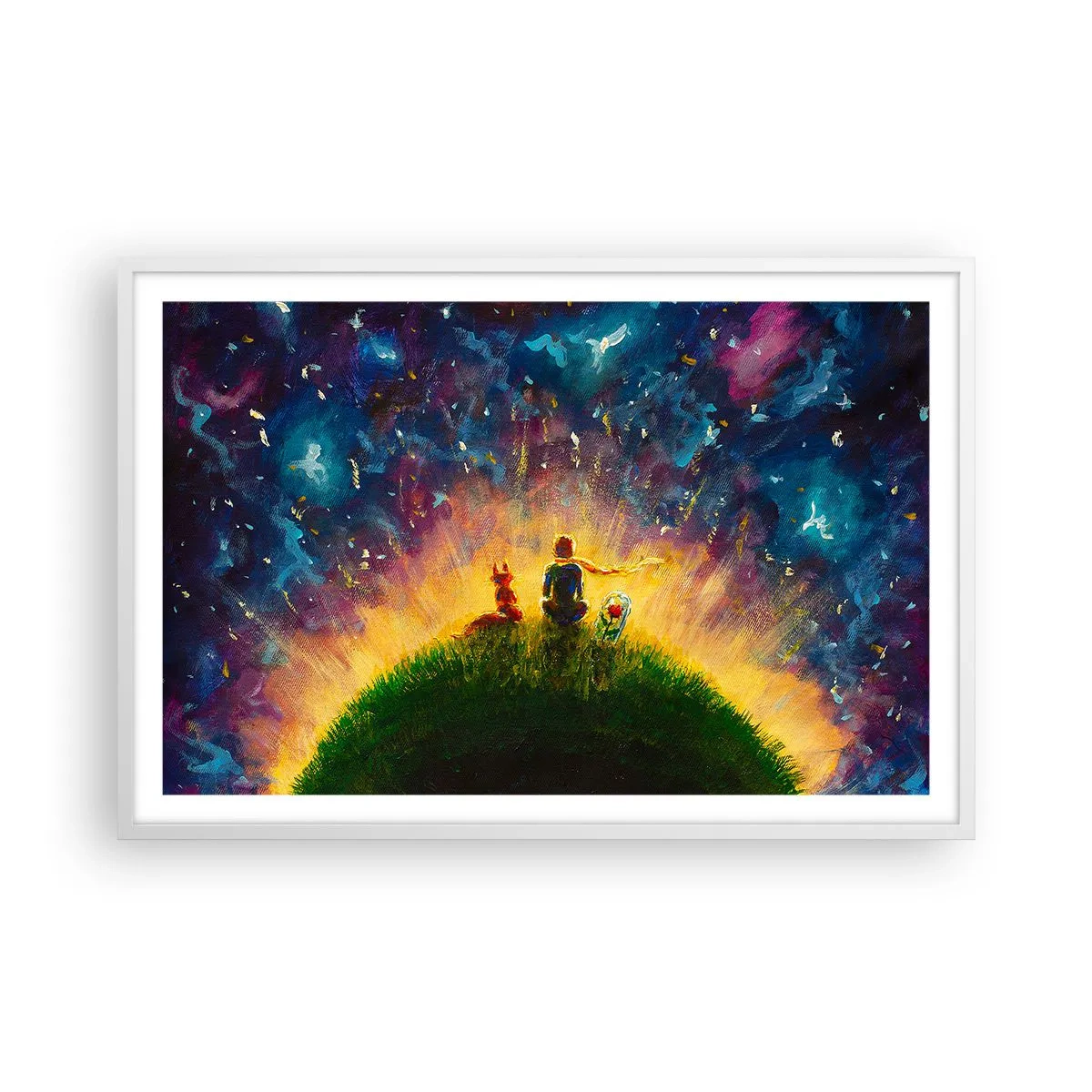 Plakat i hvid ramme - Kærlighed og venskab - hele verden - 91x61 cm