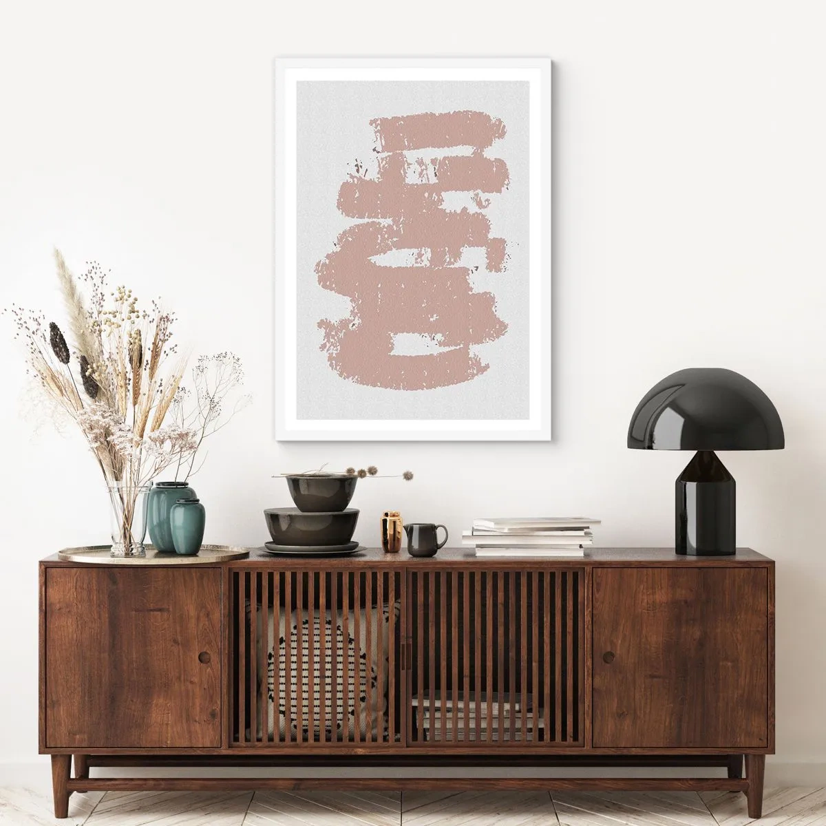 Plakat i hvid ramme - Abstraktion i sart rosa - 40x50 cm