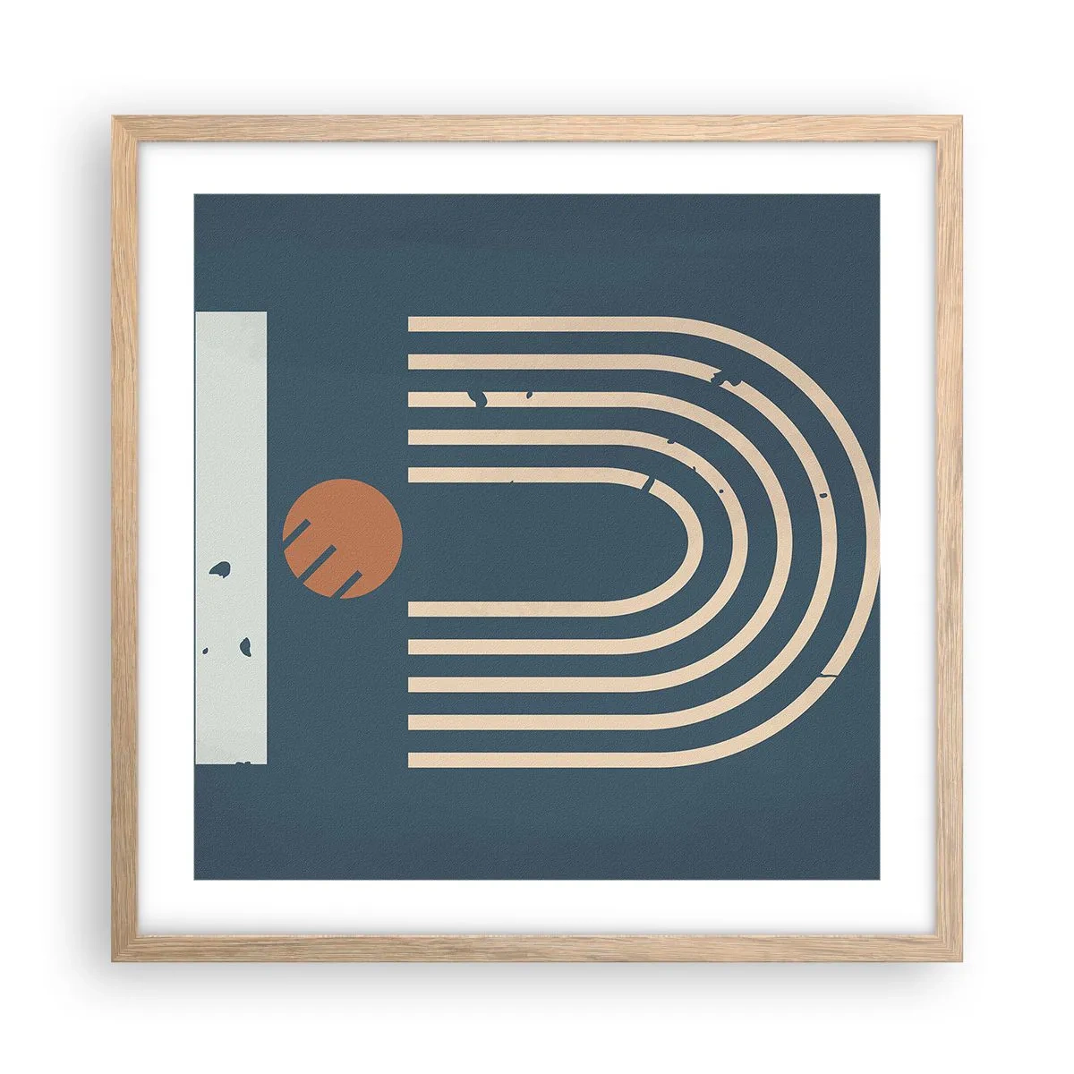 Plakat i ramme af lyst egetræ - Geometri på granatæble - 50x50 cm