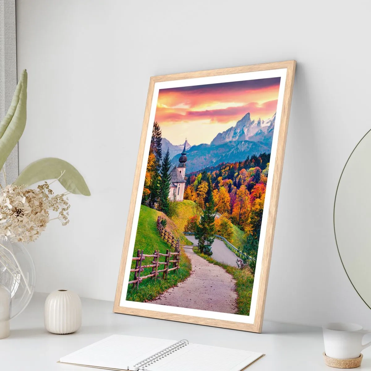 Plakat i ramme af lyst egetræ - Landskab som maleri - 61x91 cm