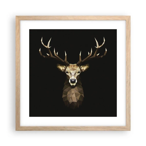 Plakat i ramme af lyst egetræ - Kubistisk hjort - 40x40 cm