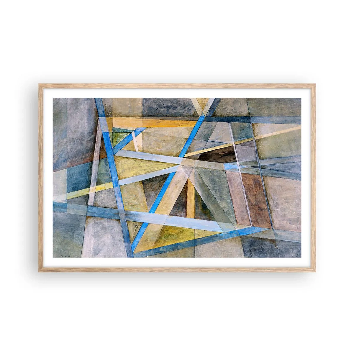 Plakat i ramme af lyst egetræ - Lige eller skråt? - 91x61 cm