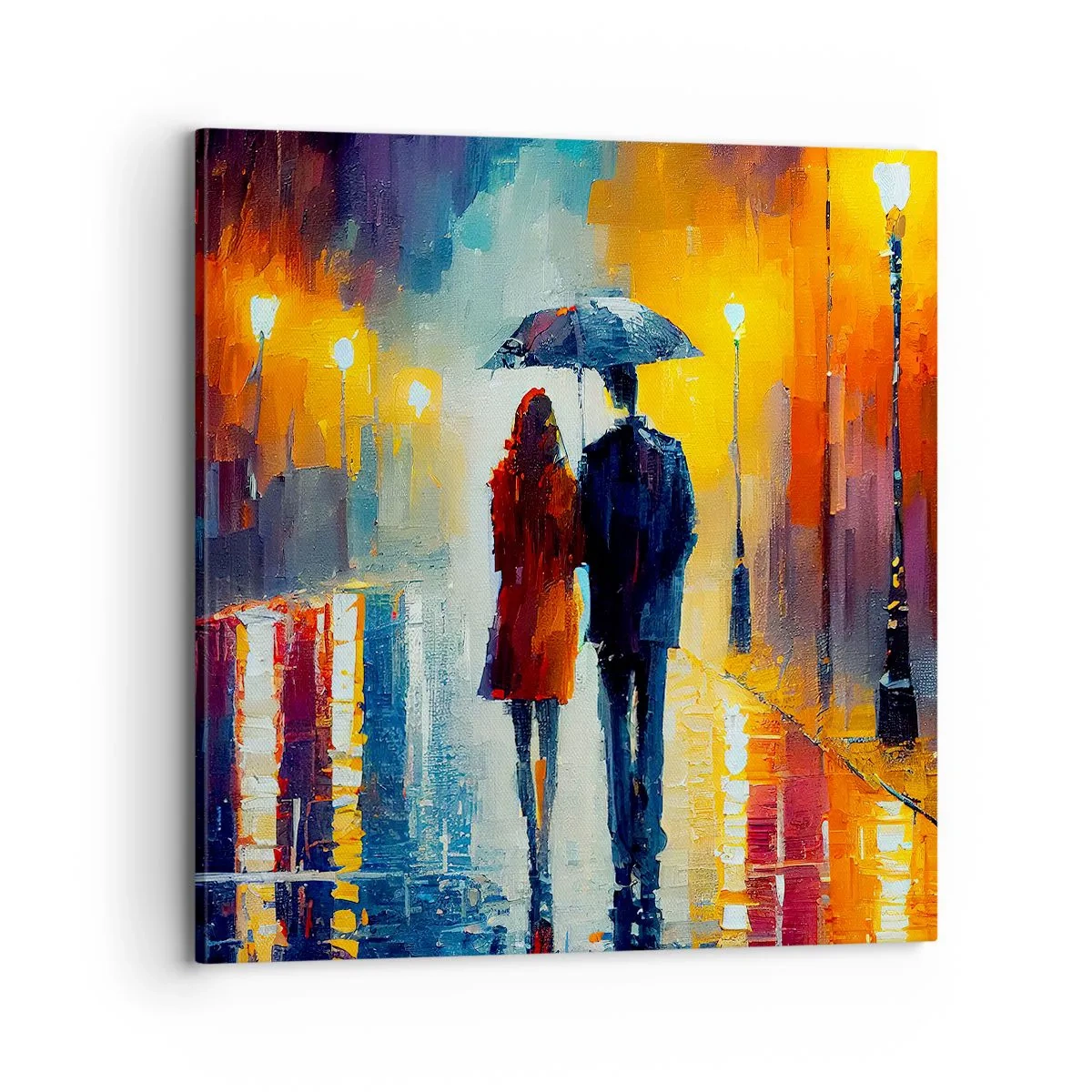 Lærredstryk - Billede på lærred - Sammen - en farverig nat - 70x70 cm