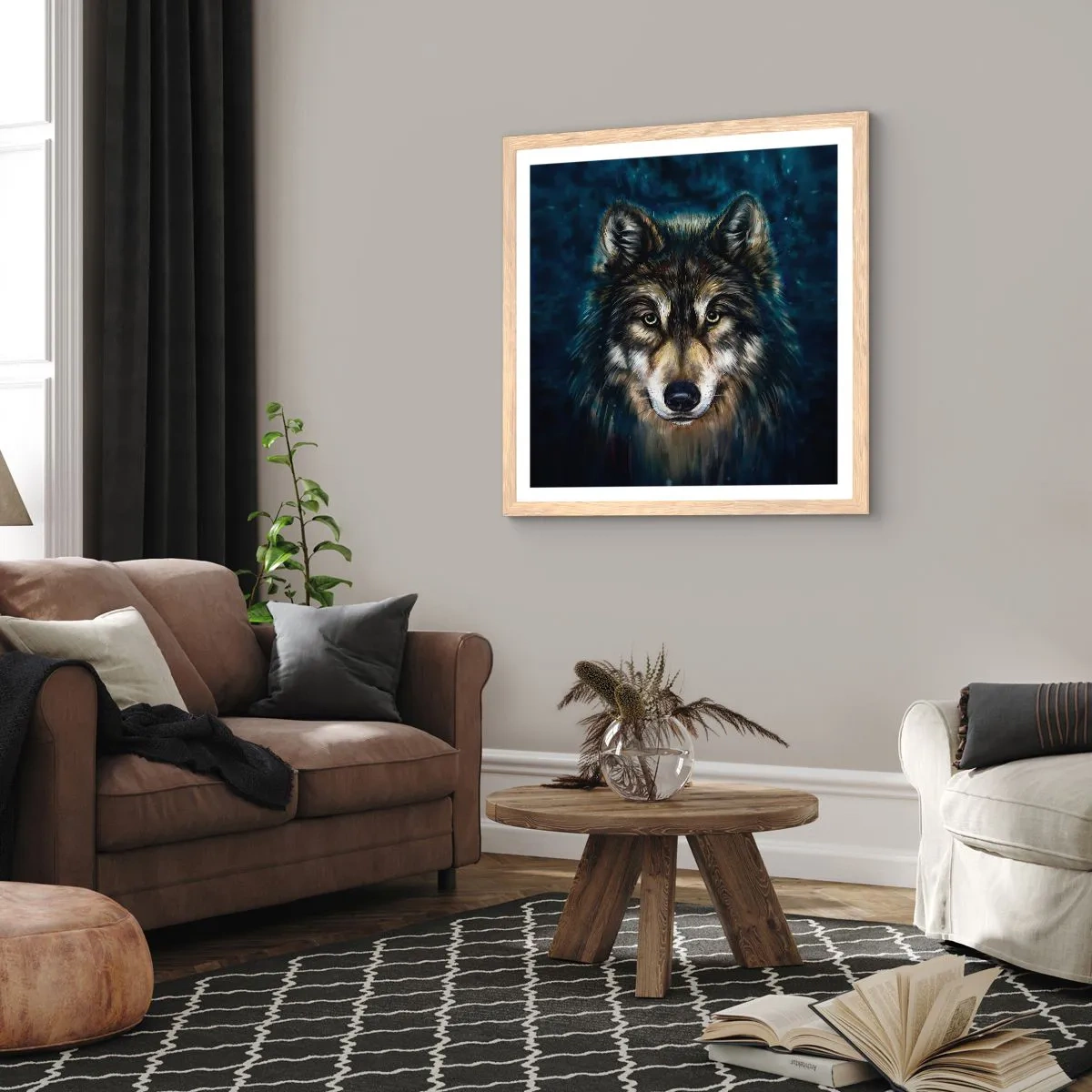 Plakat i ramme af lyst egetræ - Alfa? Og omega - 60x60 cm