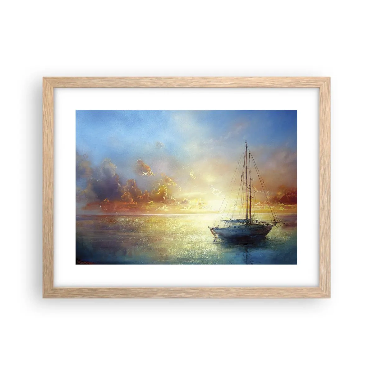 Plakat i ramme af lyst egetræ - I en gylden bugt - 40x30 cm