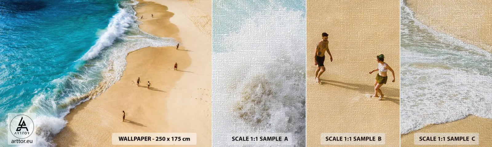 Prøve Fototapet Premium Canvas - Og så solen, stranden... - Strand, Havets kyst, Hav - 100x30 cm