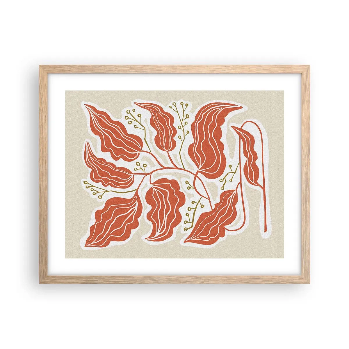 Plakat i ramme af lyst egetræ - Folk og koral - 50x40 cm