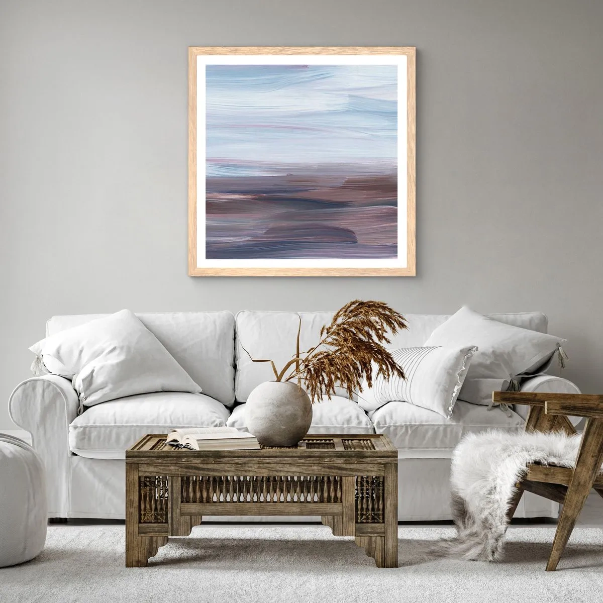 Plakat i ramme af lyst egetræ - Elementer: vand - 50x50 cm