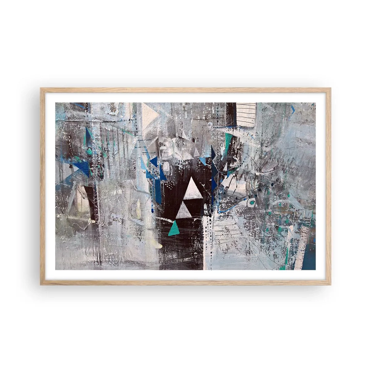 Plakat i ramme af lyst egetræ - Overordnet rækkefølge af trekanter - 91x61 cm