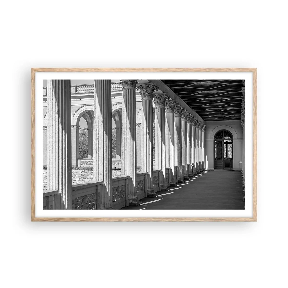 Plakat i ramme af lyst egetræ - Solrig arkade - 91x61 cm