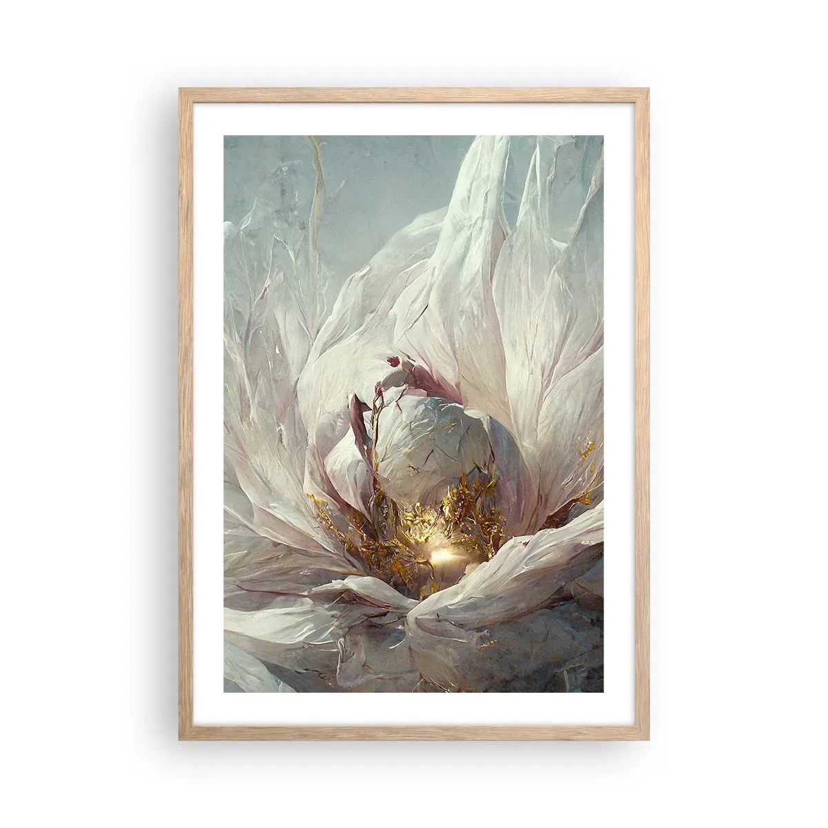 Plakat i ramme af lyst egetræ - Blomstrer en gang om hundrede år - 50x70 cm