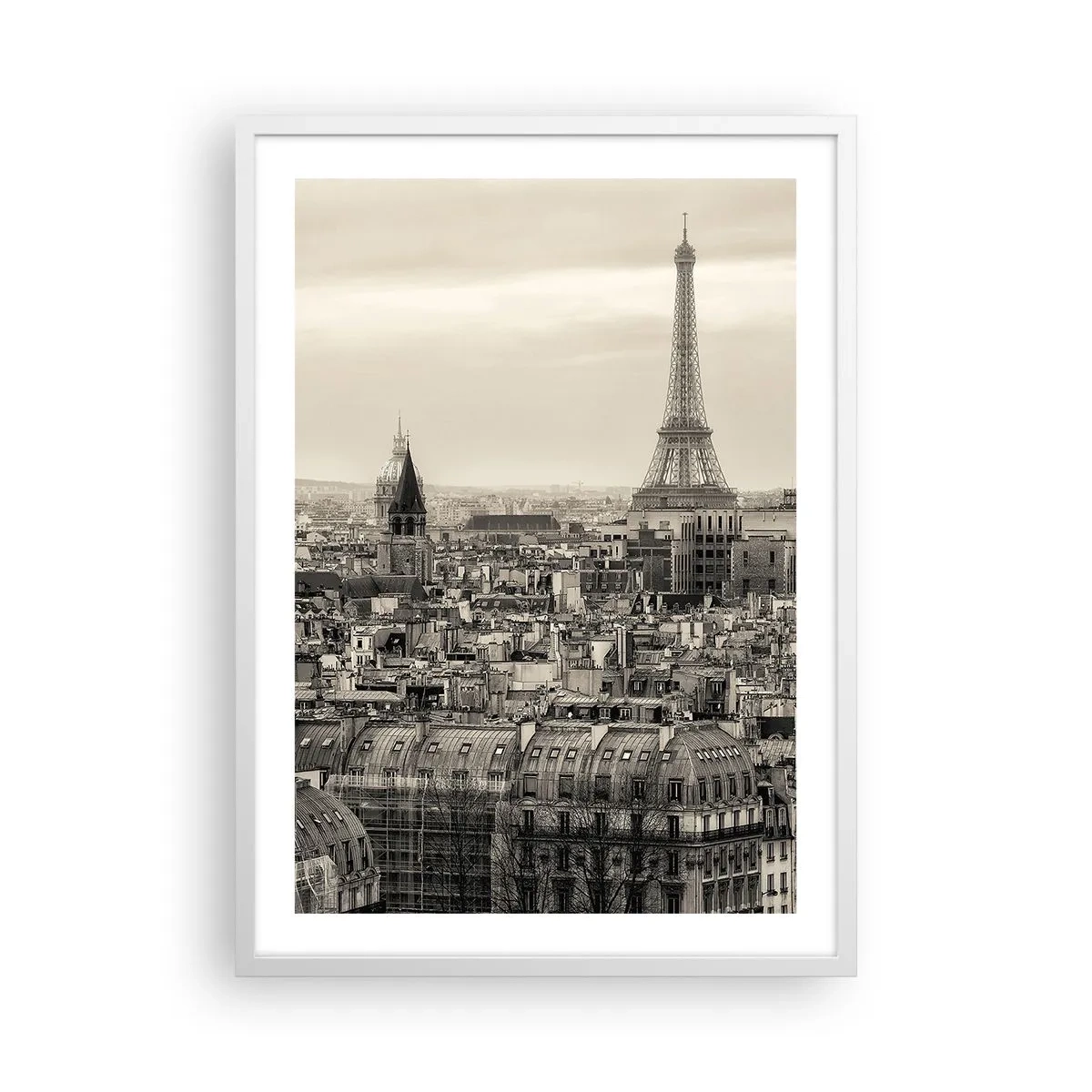 Plakat i hvid ramme - Over Paris' hustage - 50x70 cm