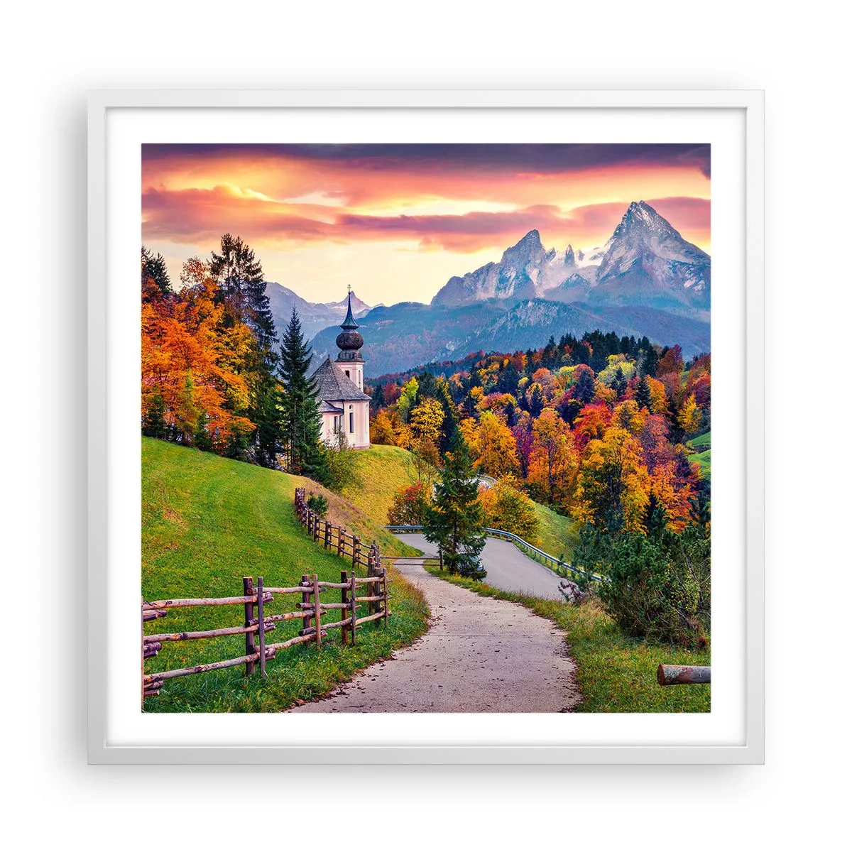 Plakat i hvid ramme - Landskab som maleri - 60x60 cm