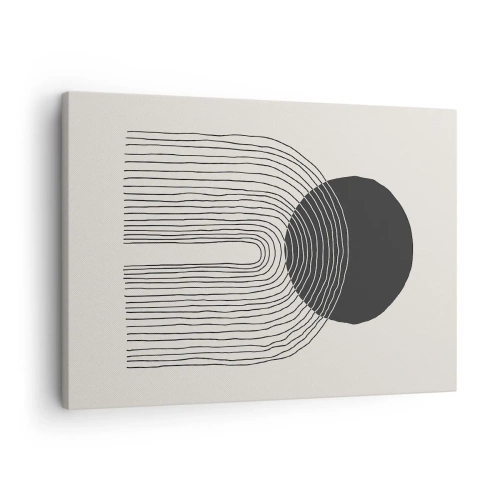 Lærredstryk - Billede på lærred - Abstrakt mønster med linjer og en sort cirkel på en lys baggrund - 70x50cm - Rystende og selvsikker - Moderne vægdekoration til stue og soveværelse ARTTOR