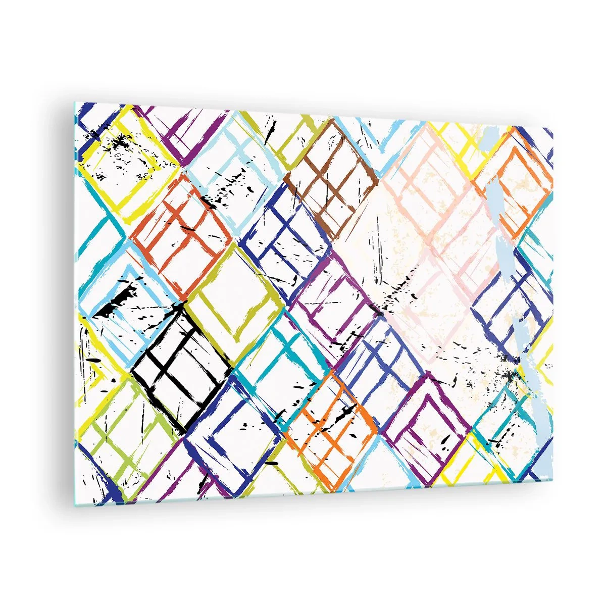 Billede på glas - Abstrakt mønster med flerfarvede romber - 70x50cm - Celler til udlejning - Moderne vægdekoration til stue og soveværelse ARTTOR