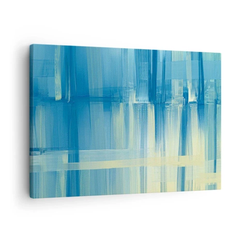 Lærredstryk - Billede på lærred - Et abstrakt maleri i turkis og blå nuancer med geometriske penselstrøg. - 70x50cm - Komposition i turkis - Moderne vægdekoration til stue og soveværelse ARTTOR