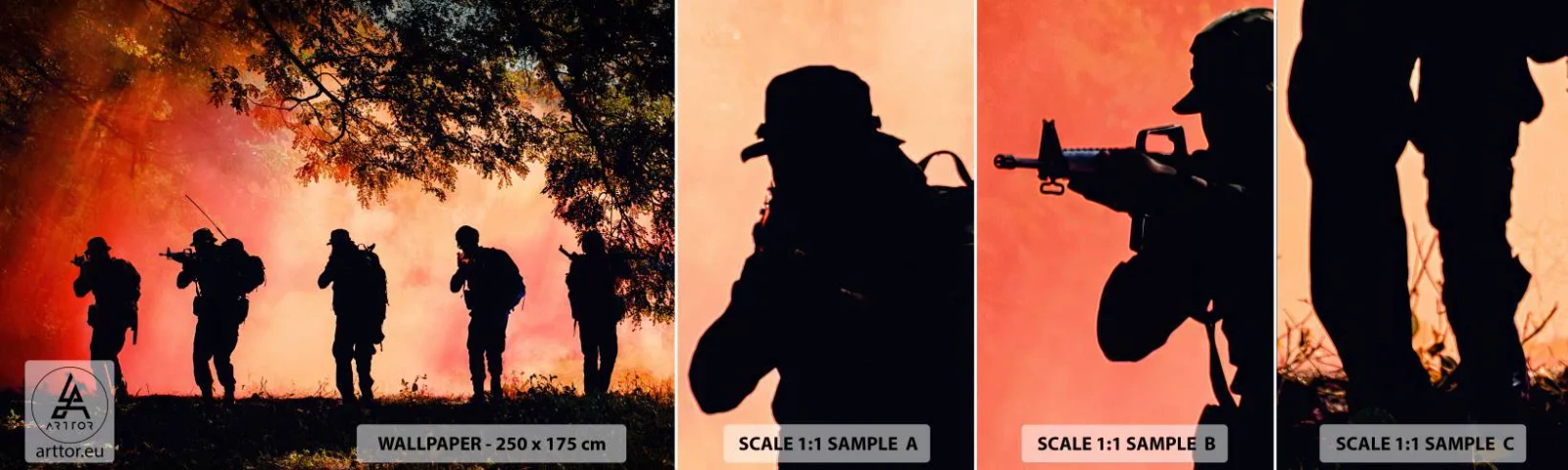 Fototapet Prøve Standard Eco - ...Alle for én. - Soldat, Våben, Riffel - 100x30 cm