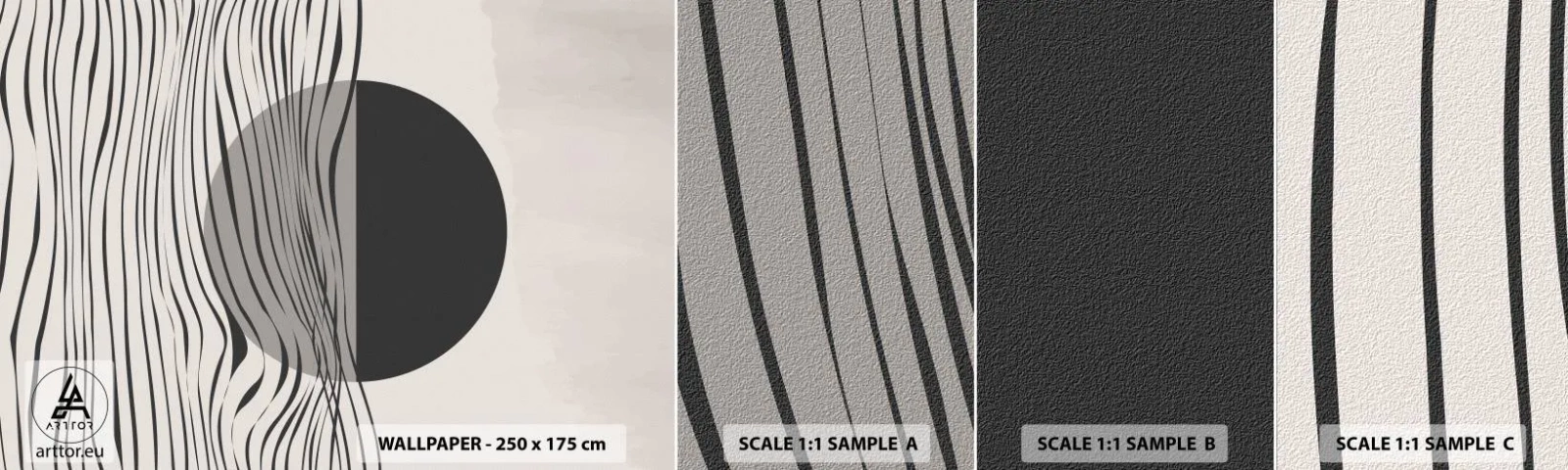 Fototapet Prøve Standard Eco - Halvkomposition - Abstraktion, Stykke, Sort og hvid - 100x30 cm