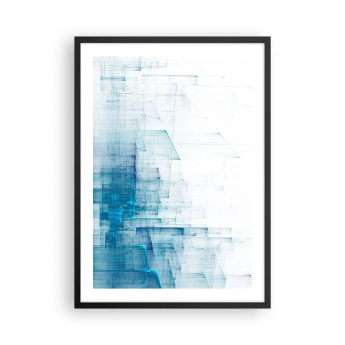 Plakat i sort ramme - Abstrakt geometrisk komposition i nuancer af blå og hvid - 50x70cm - Hvordan rummet blev til - Moderne vægdekoration til stue og soveværelse ARTTOR