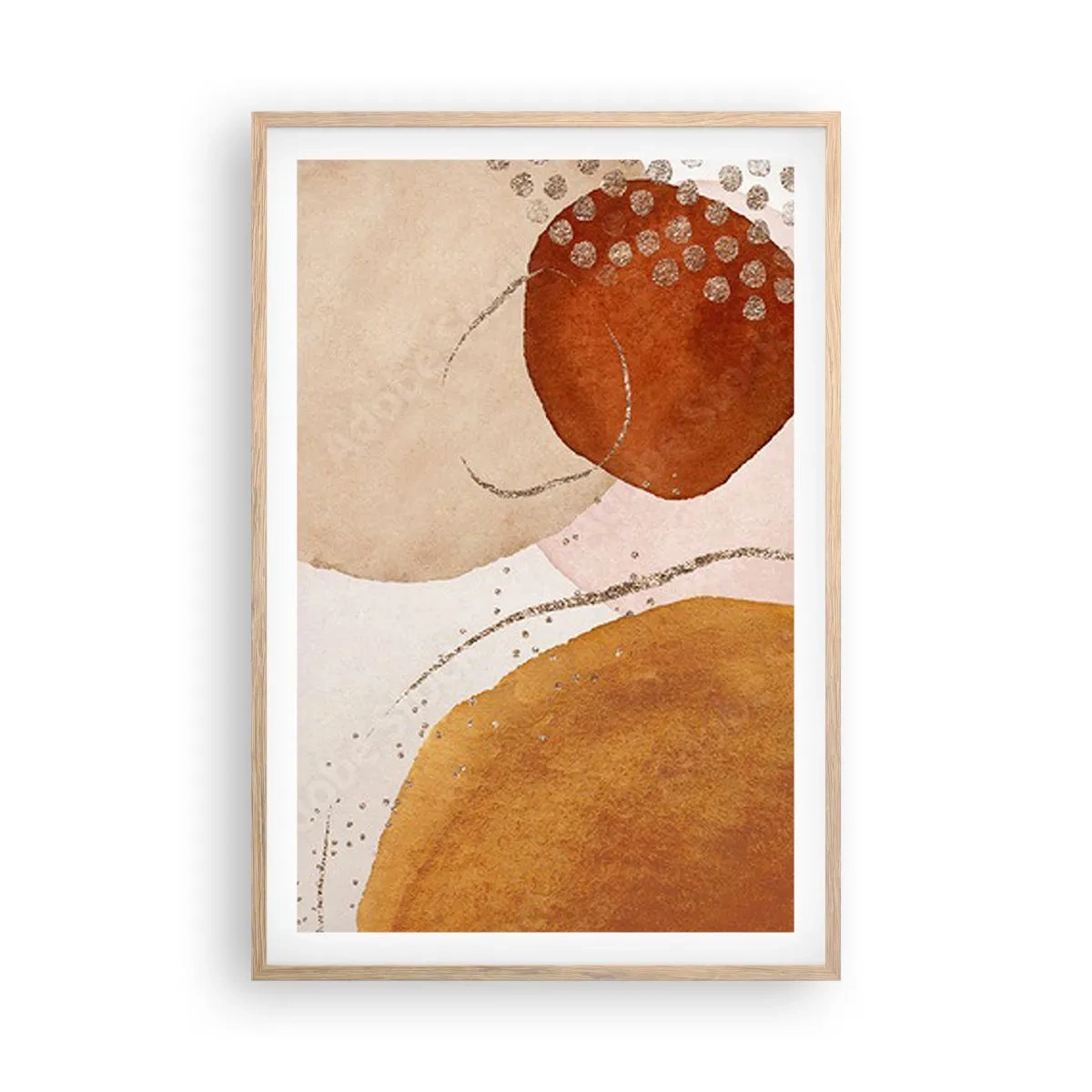 Plakat i ramme af lyst egetræ - Rundhed og bevægelse - 61x91 cm