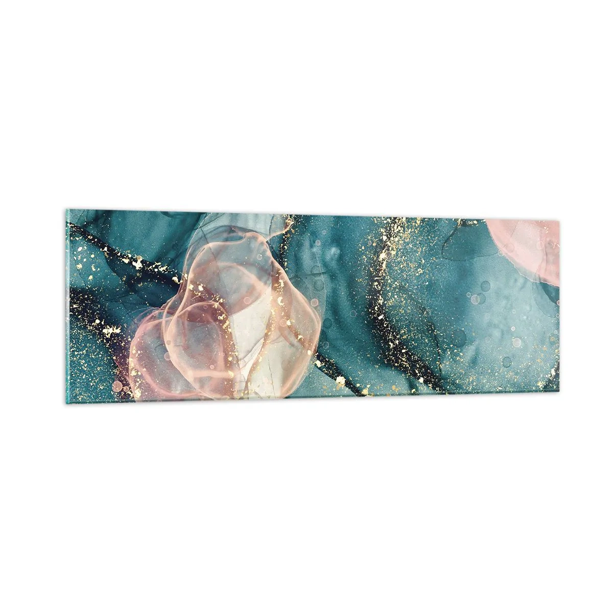 Billede på glas - Silkeblå, tyl lyserød - 90x30 cm