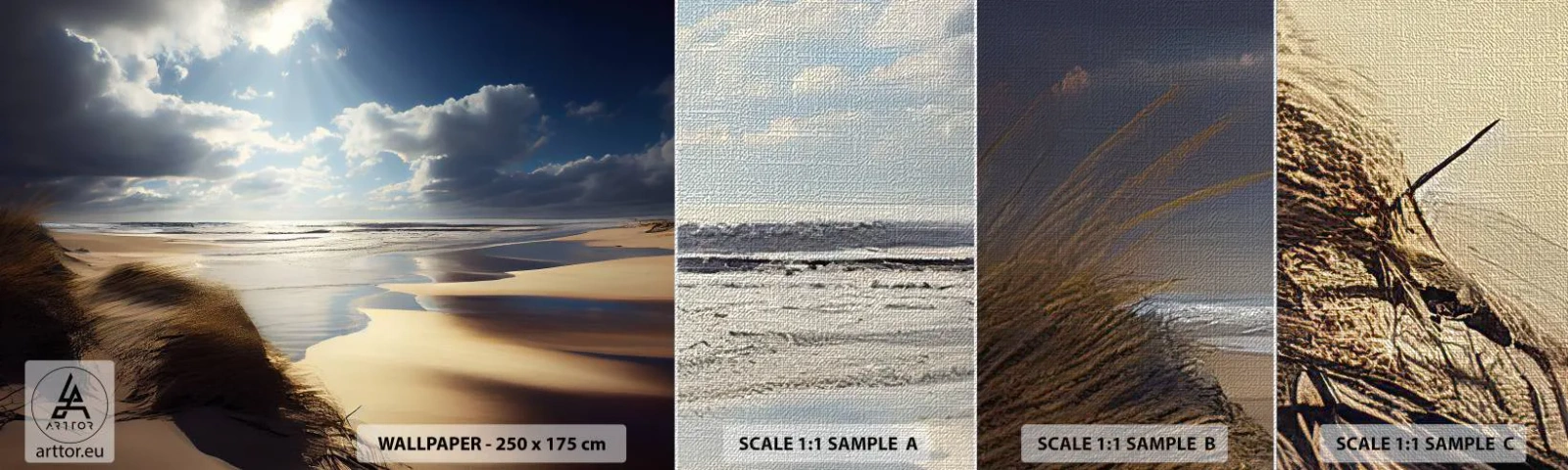 Prøve Fototapet Premium Canvas - Strand, vild strand - Strand, Hav, Klitter - 100x30 cm