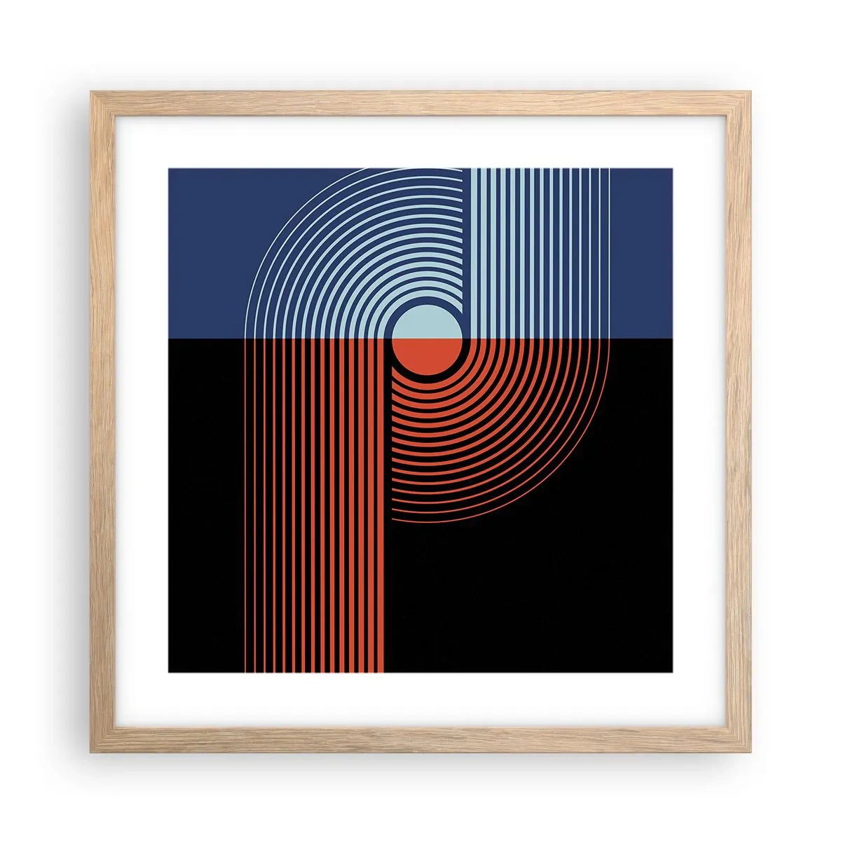 Plakat i ramme af lyst egetræ - I en geometrisk omfavnelse - 40x40 cm