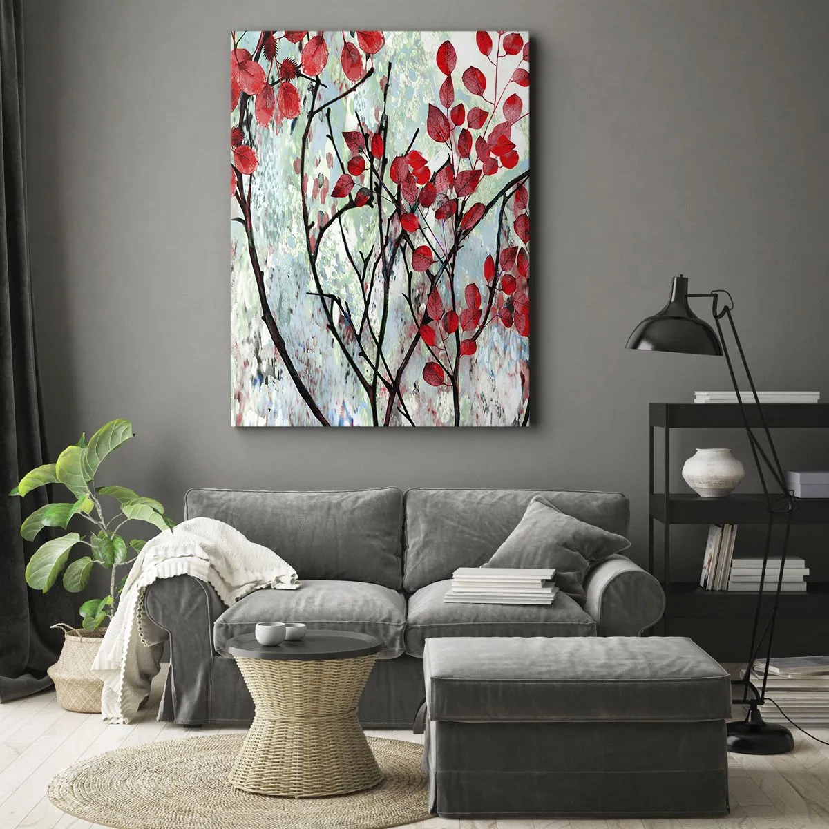 Lærredstryk - Billede på lærred - Træ i skarlagenrødt - 50x70 cm