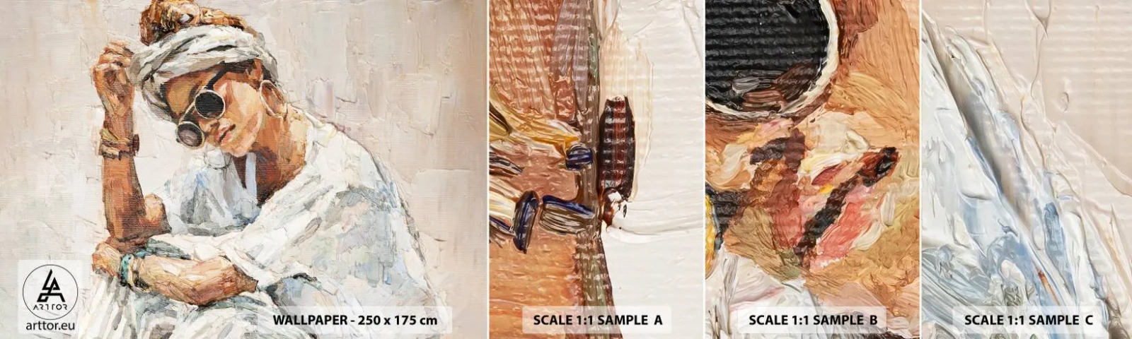 Fototapet Prøve Standard Eco - Portræt i fuldt sollys - Portræt, Boho, Olie - 100x30 cm