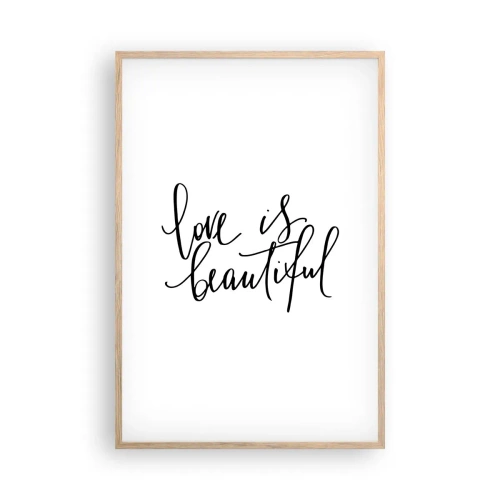 Plakat i ramme af lyst egetræ - Læs og gentag - 61x91 cm