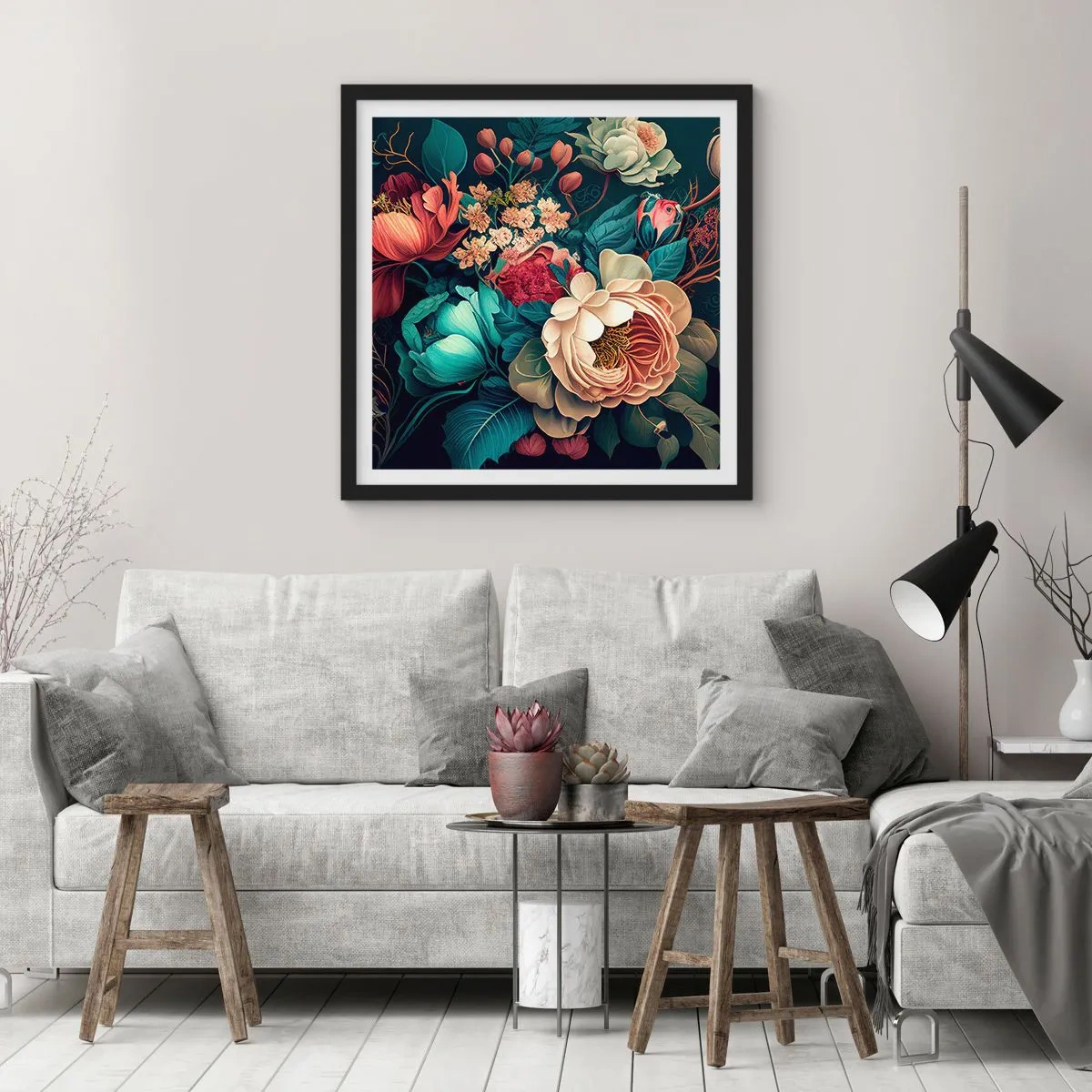 Plakat i sort ramme - Charme fra det 19. århundrede - 50x50 cm