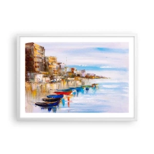 Plakat i hvid ramme - Flerfarvet urban havn - 70x50 cm