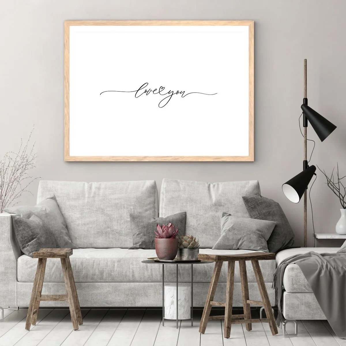 Plakat i ramme af lyst egetræ - Sort og hvid - 40x30 cm