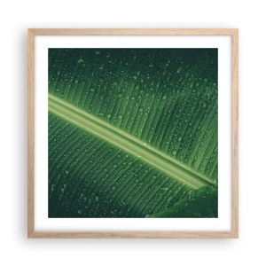 Plakat i ramme af lyst egetræ - Grøn struktur - 50x50 cm