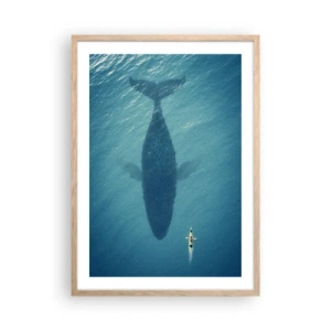 Plakat i ramme af lyst egetræ - Møde på havet - 50x70 cm