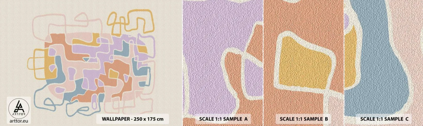 Prøve Fototapet Selvklæbende Deluxe Sticker - Labyrint - et glædeligt eventyr - Minimalisme, Pastel, Linjer - 100x30 cm