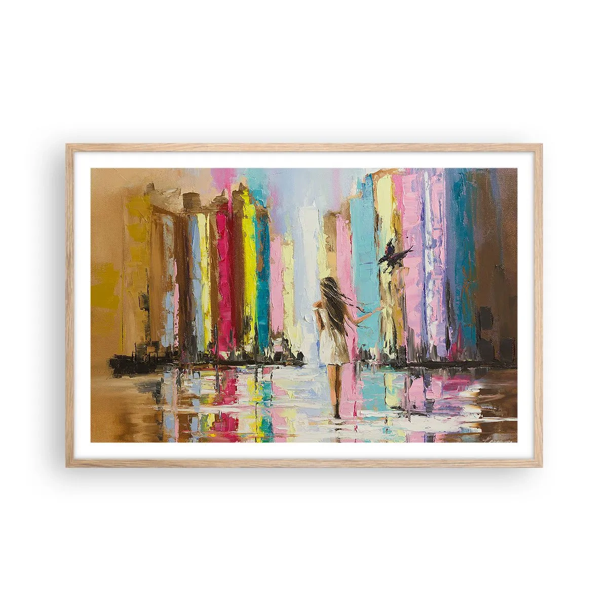 Plakat i ramme af lyst egetræ - Følg mig - 91x61 cm