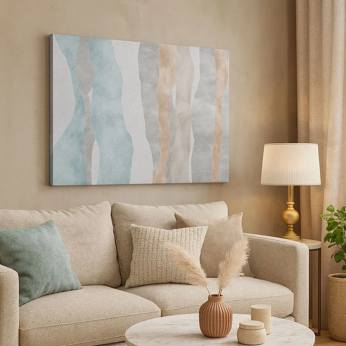 Lærredstryk - Billede på lærred - Abstrakte striber i pastelfarver - 70x50cm - En undersøgelse af intimitet - Moderne vægdekoration til stue og soveværelse ARTTOR