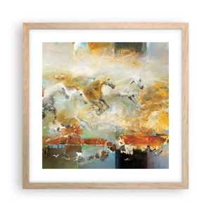Plakat i ramme af lyst egetræ - Galopperer gennem lyset - 40x40 cm