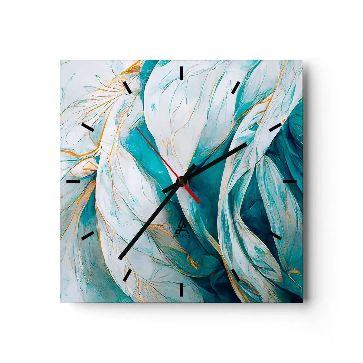 Vægur, Uret - Blå abstraktion med et guldmotiv - 30x30 cm