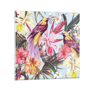 Billede på glas - Kronblade og fjer - 30x30 cm